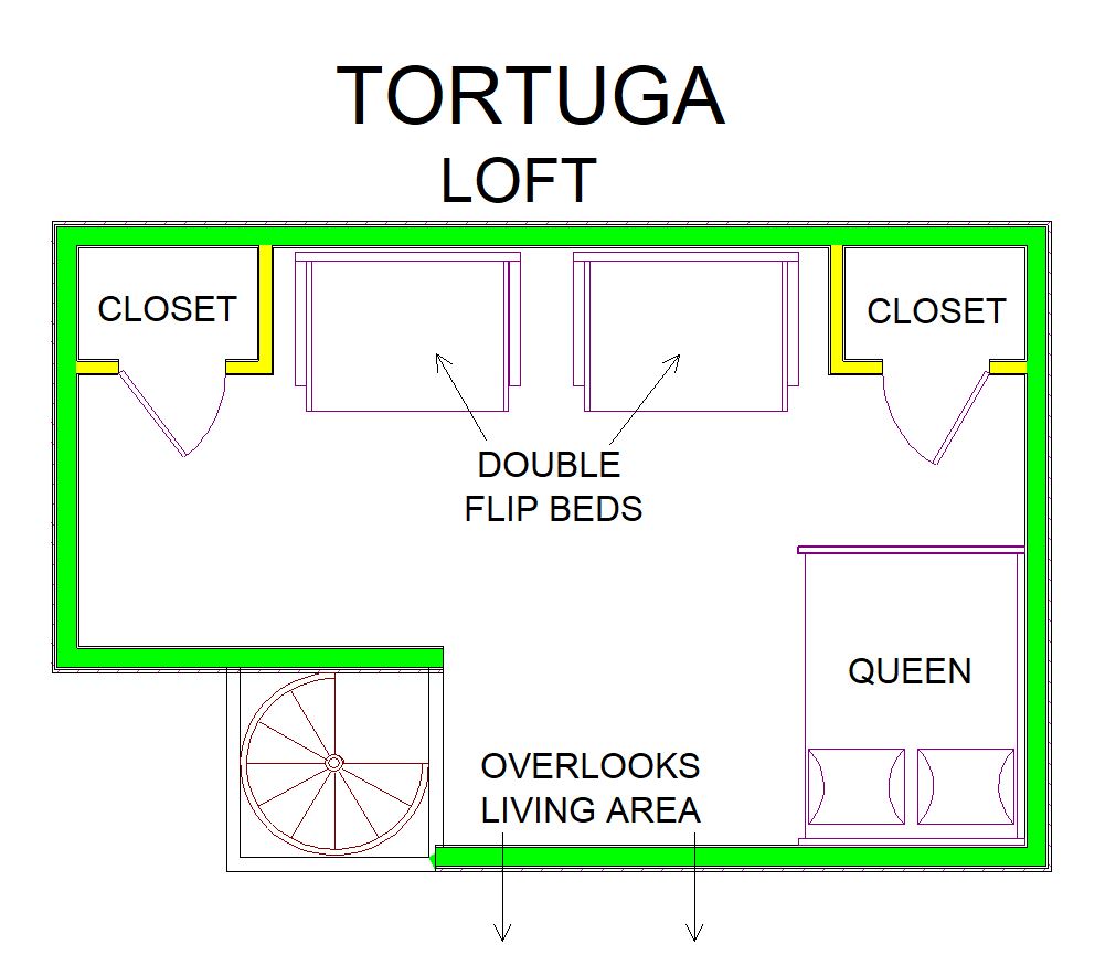 A level Loft layout view of Sand 'N Sea canal vacation rental in Galveston named Tortuga